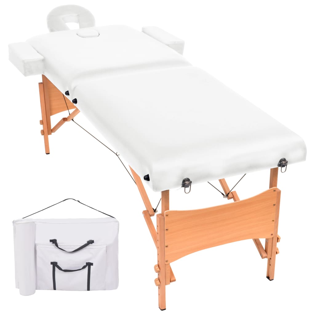 vidaXL Massage Table 10 cm Thick 2 Zones Foldable White