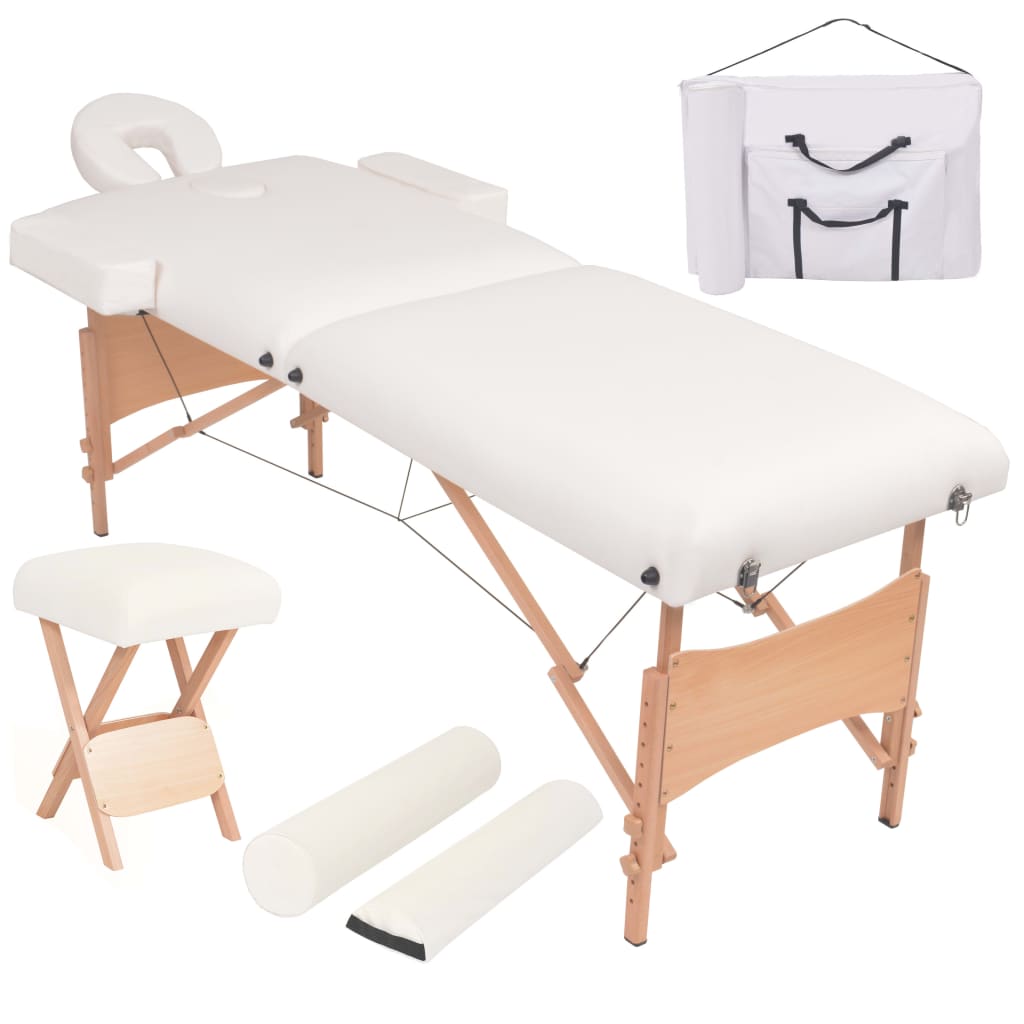 vidaXL Foldable Massage Table and Stool Set 2 Zones 10 cm Thick White
