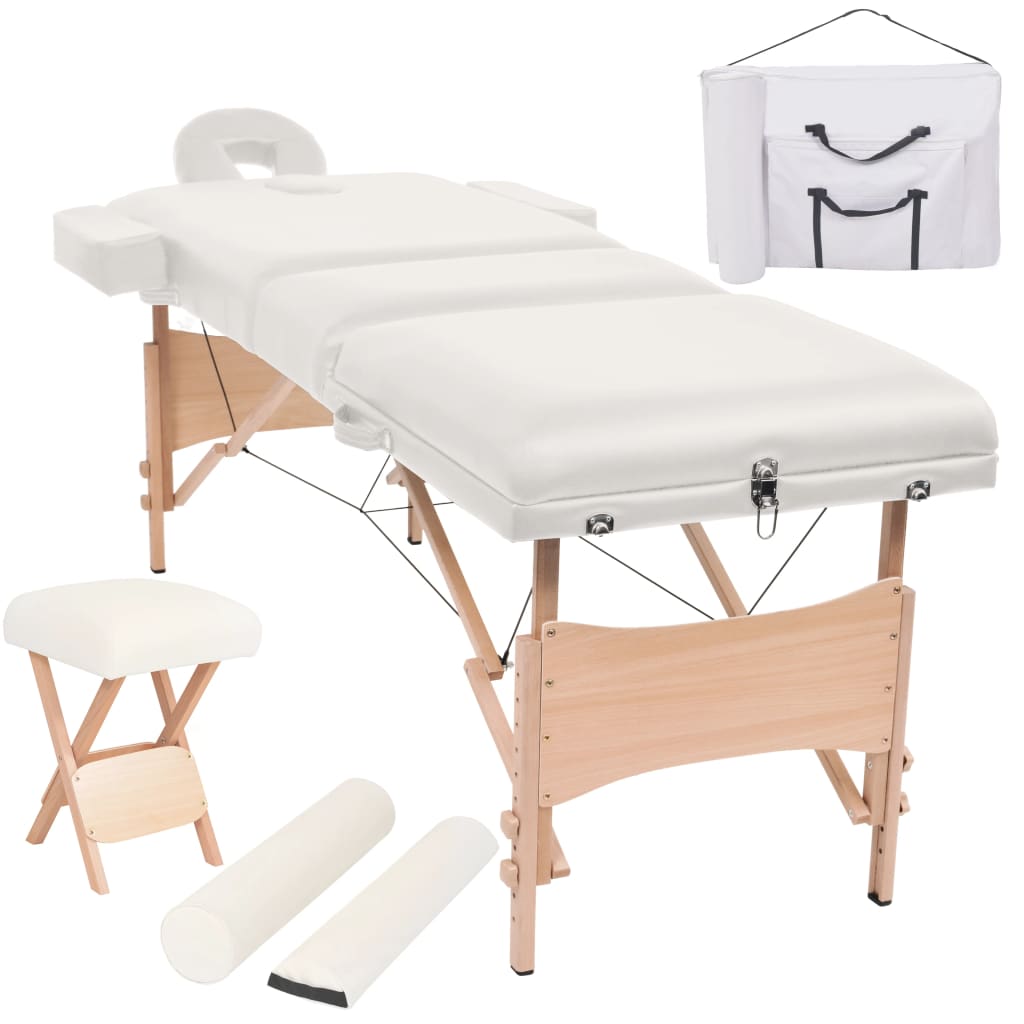 vidaXL Foldable 3-Zone Massage Table and Stool Set 10 cm Thick White