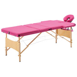 vidaXL Foldable 3-Zone Massage Table Wood Pink