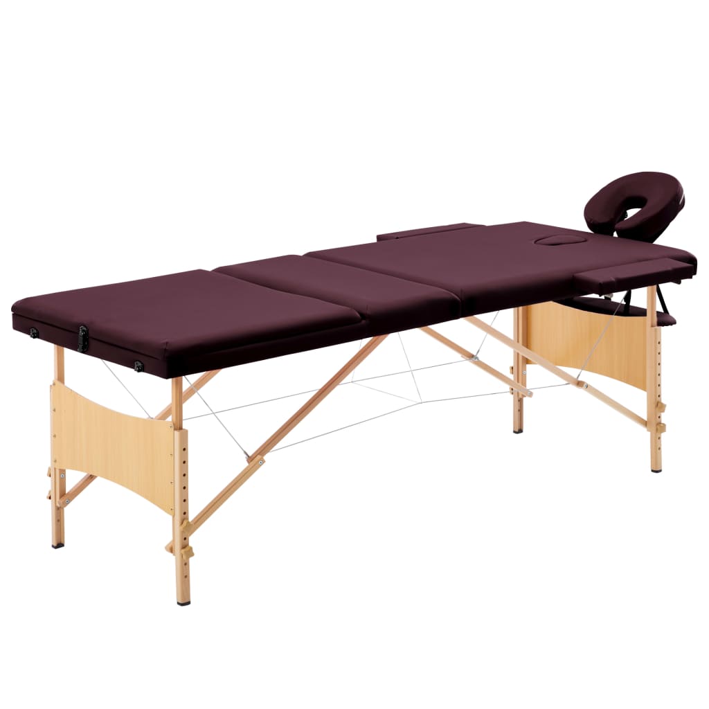 vidaXL Foldable 3-Zone Massage Table Wood Pink