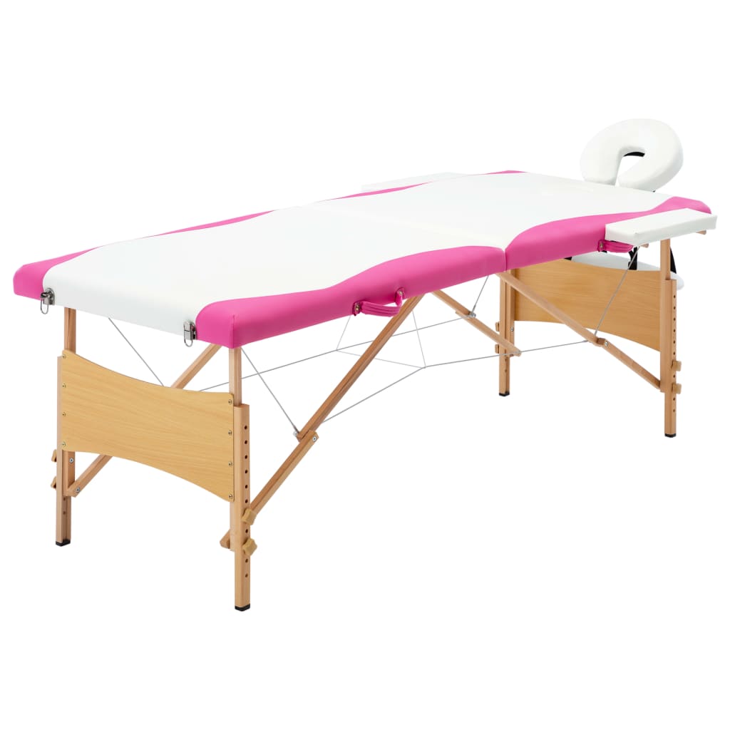 vidaXL Foldable 2-Zone Wooden Massage Table Pink