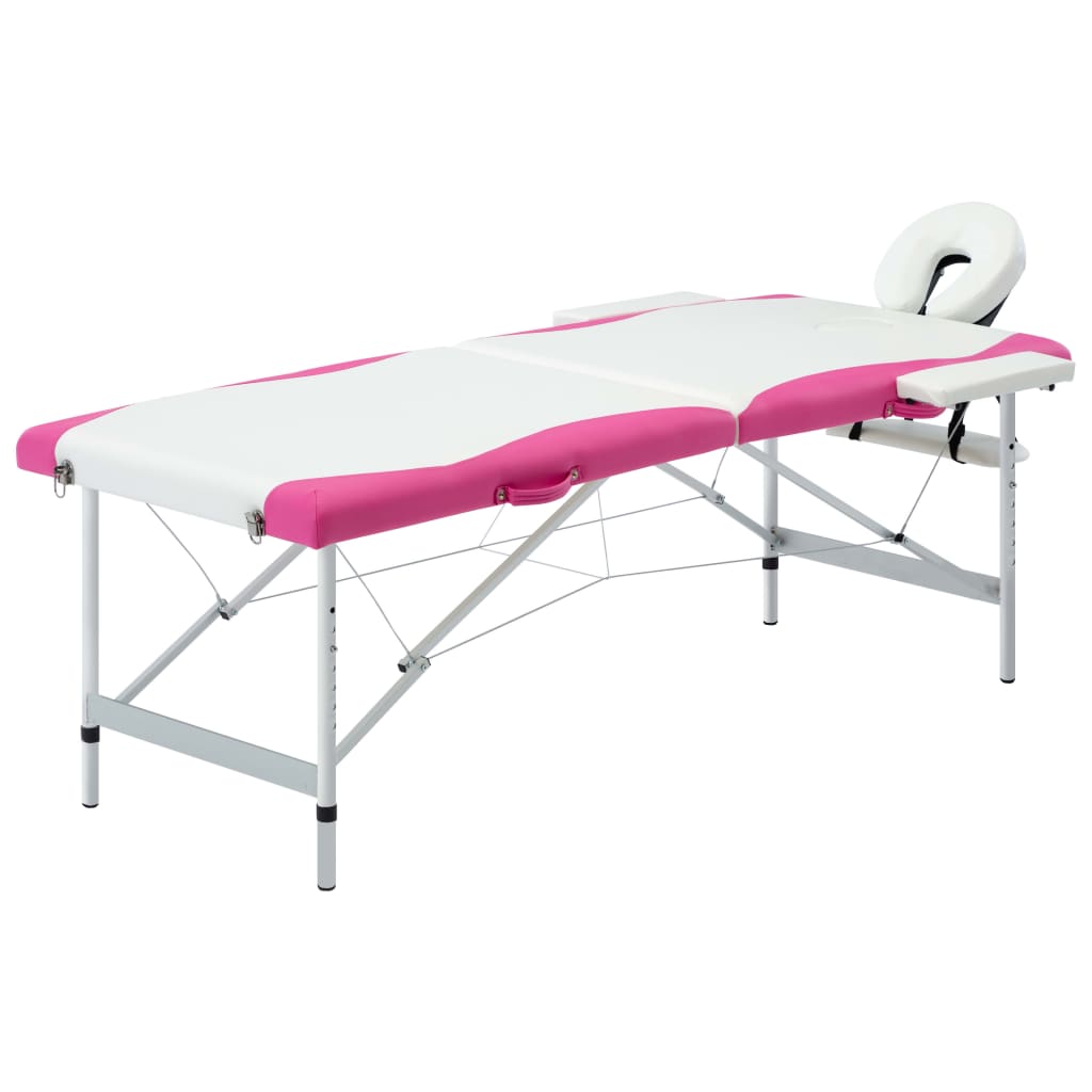vidaXL Foldable Massage Table 2-Zone Aluminum Pink