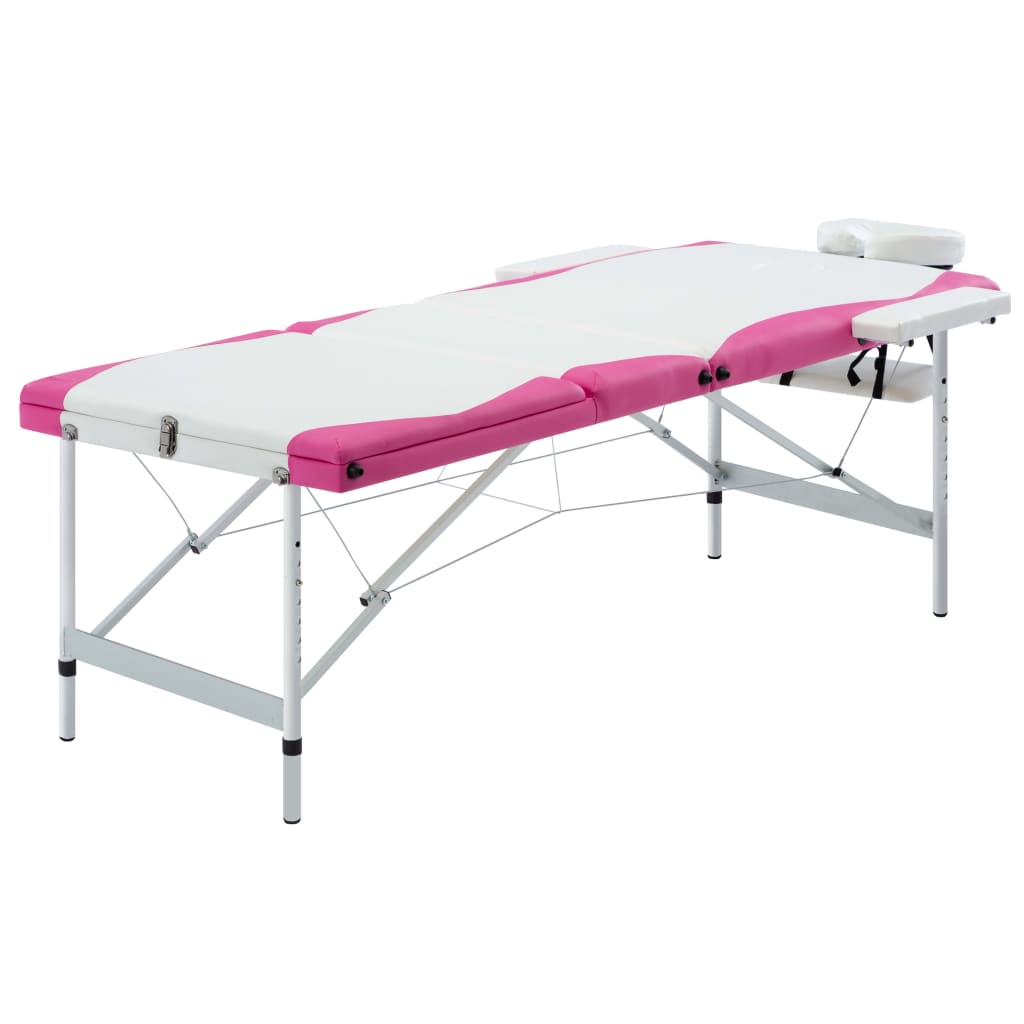 vidaXL Foldable Massage Table 3 Zones Aluminum Pink