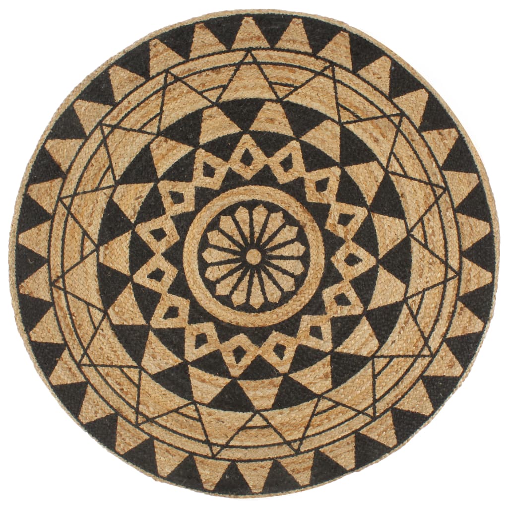 vidaXL Hand-Braided Polka Dot Jute Rug 90 cm