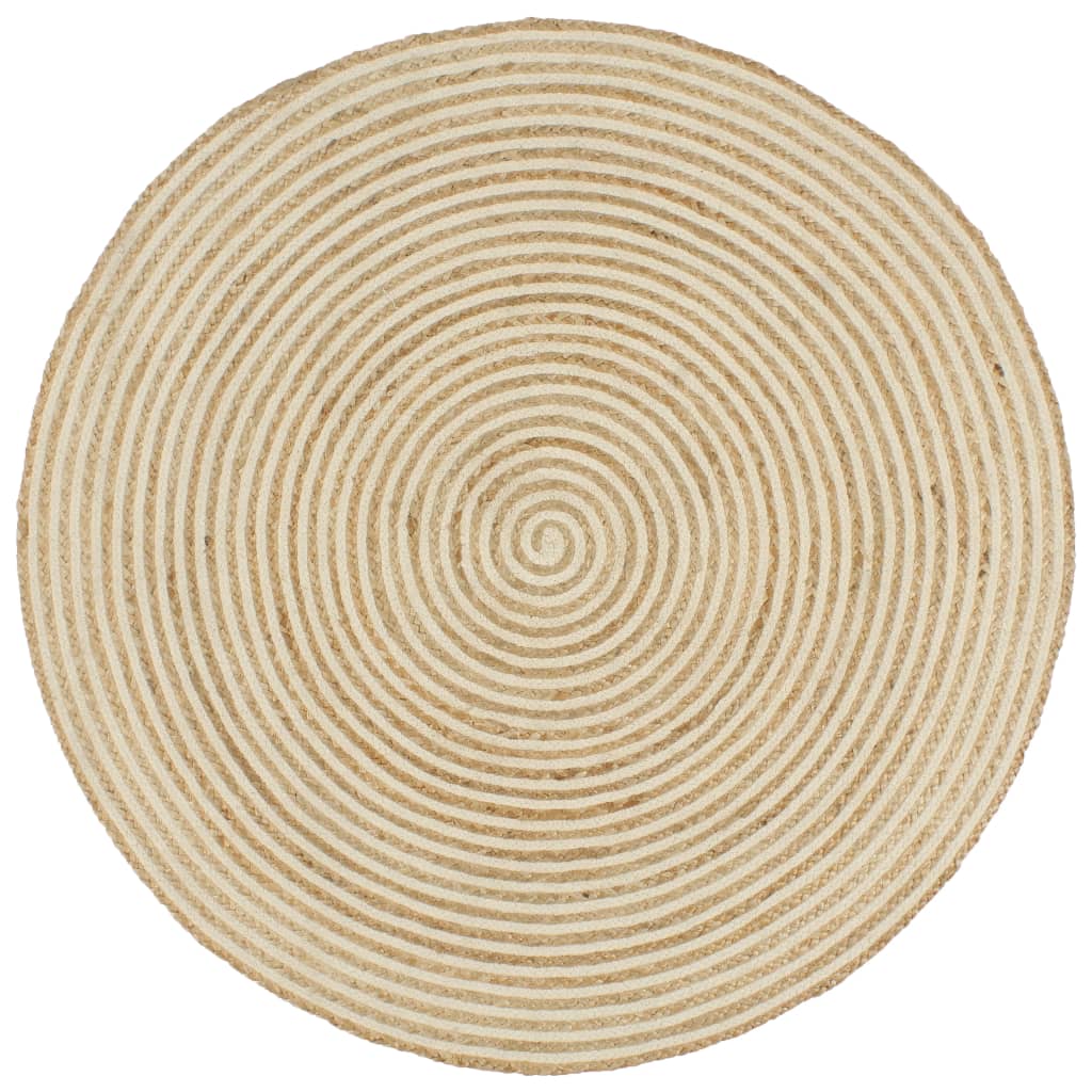vidaXL Hand-Braided Rug with Spiral Design 90 cm Jute White