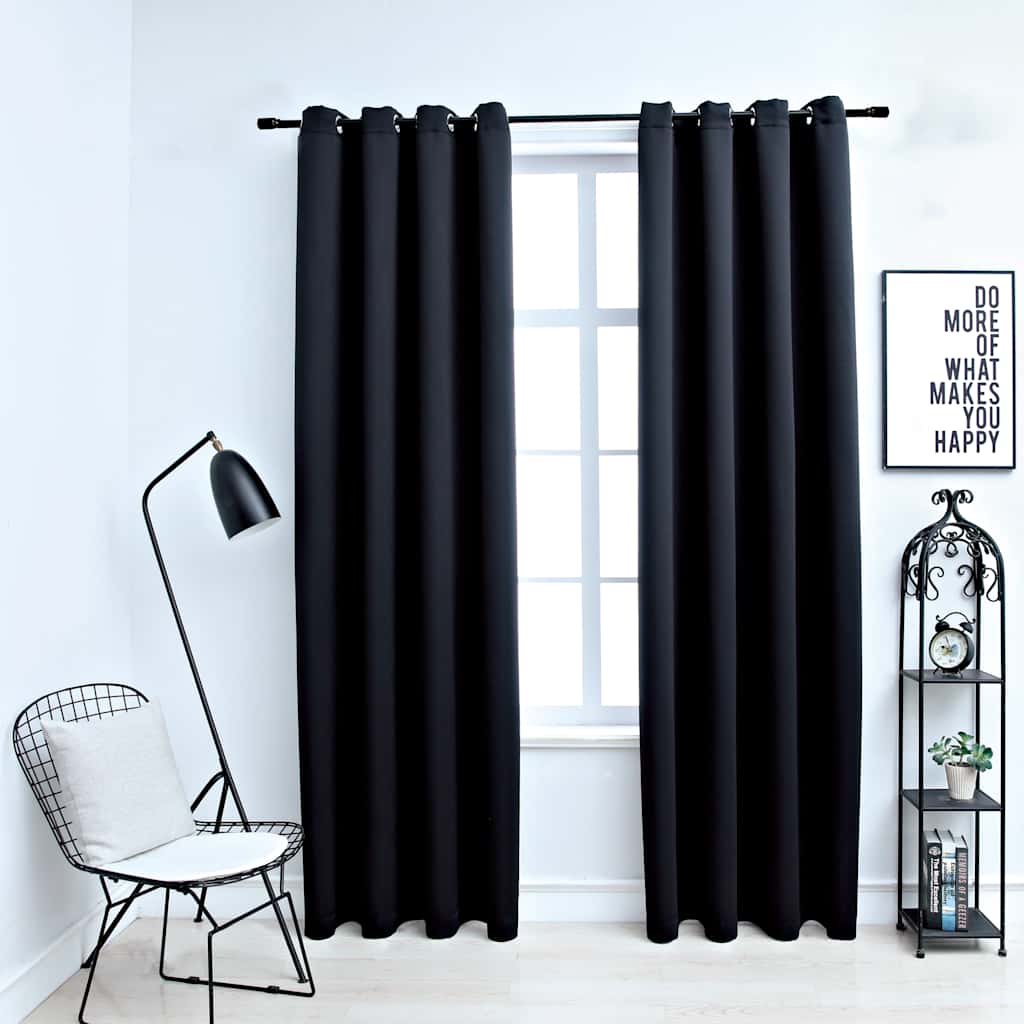 vidaXL Blackout Curtains with Metal Rings 2 pcs 140x175 cm Black