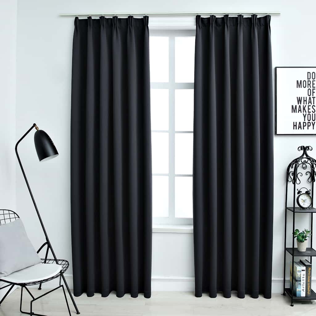 vidaXL Black Blackout Curtains with Hooks 2 pcs 140x175 cm
