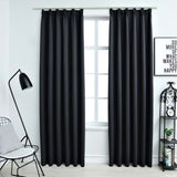 vidaXL Black Blackout Curtains with Hooks 2 pcs 140x175 cm
