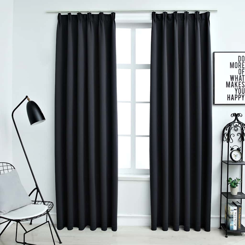 vidaXL Black Blackout Curtains with Hooks 2 pcs 140x175 cm