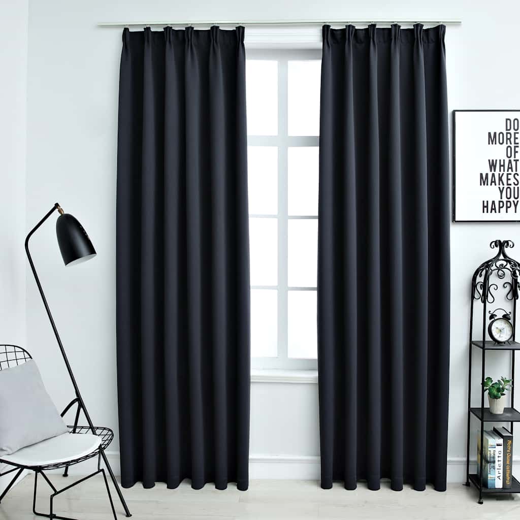 vidaXL Black Blackout Curtains with Hooks 2 pcs 140x175 cm