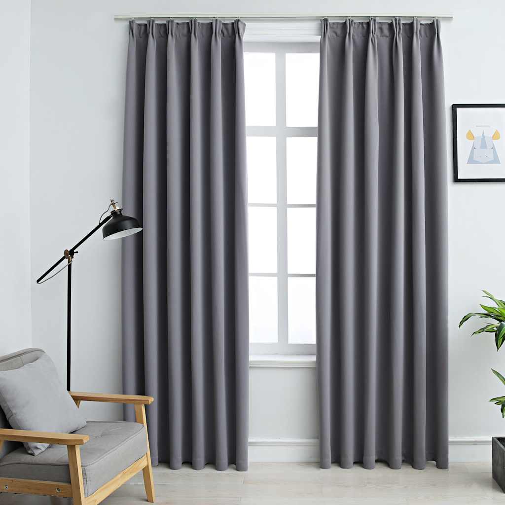 vidaXL Black Blackout Curtains with Hooks 2 pcs 140x175 cm