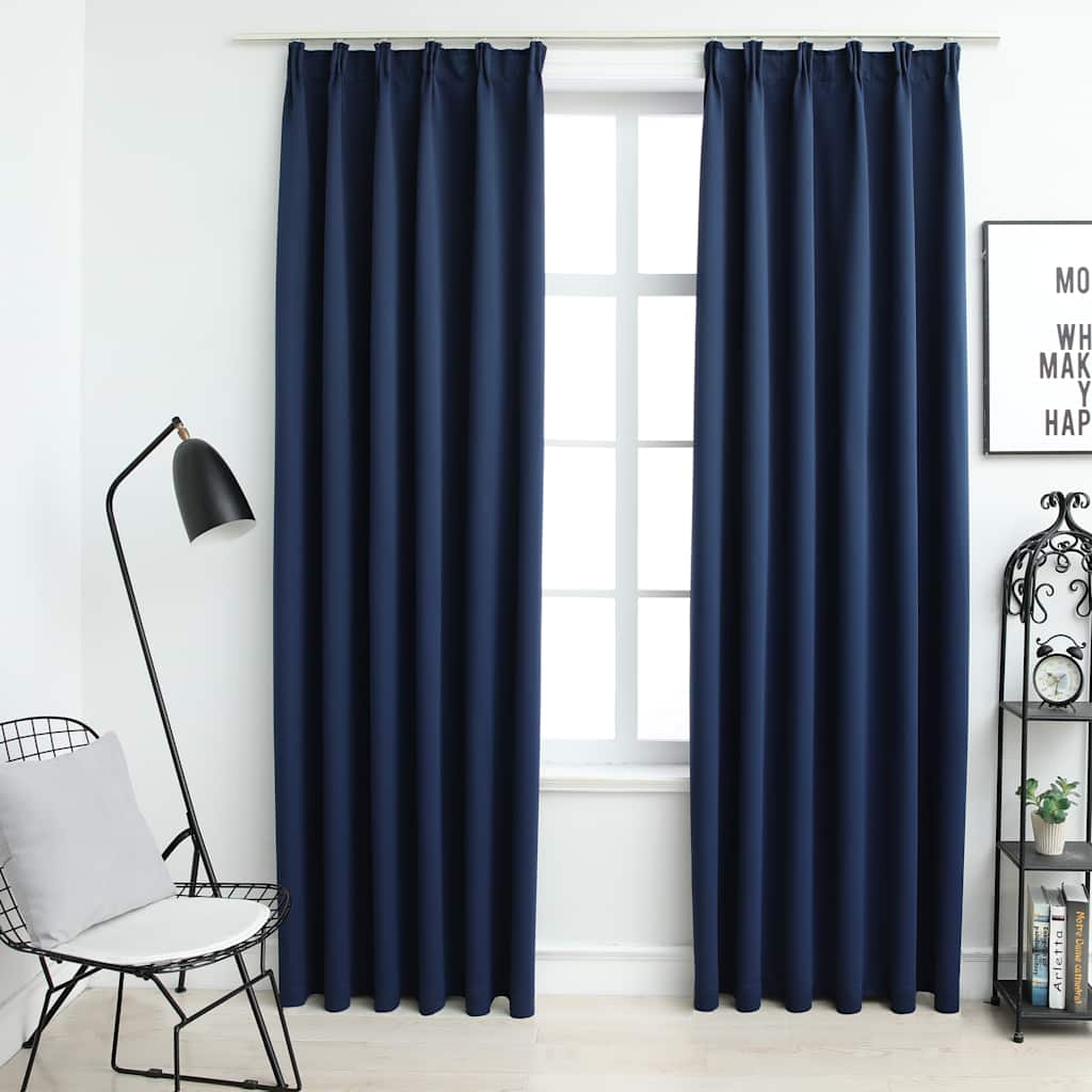 vidaXL Black Blackout Curtains with Hooks 2 pcs 140x175 cm