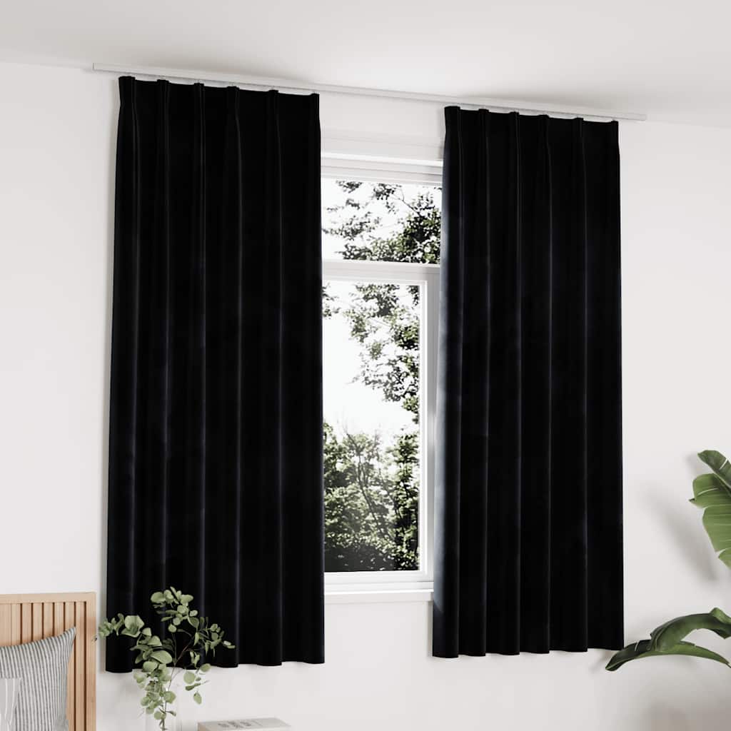 vidaXL Blackout Curtains 2 pcs with Hooks 140x175 cm Velvet Black