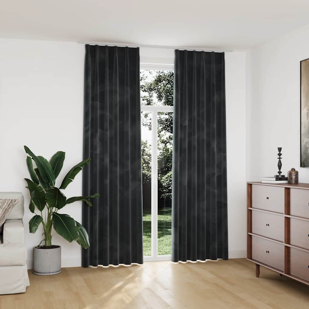 vidaXL Blackout Curtains 2 pcs with Hooks 140x175 cm Velvet Black