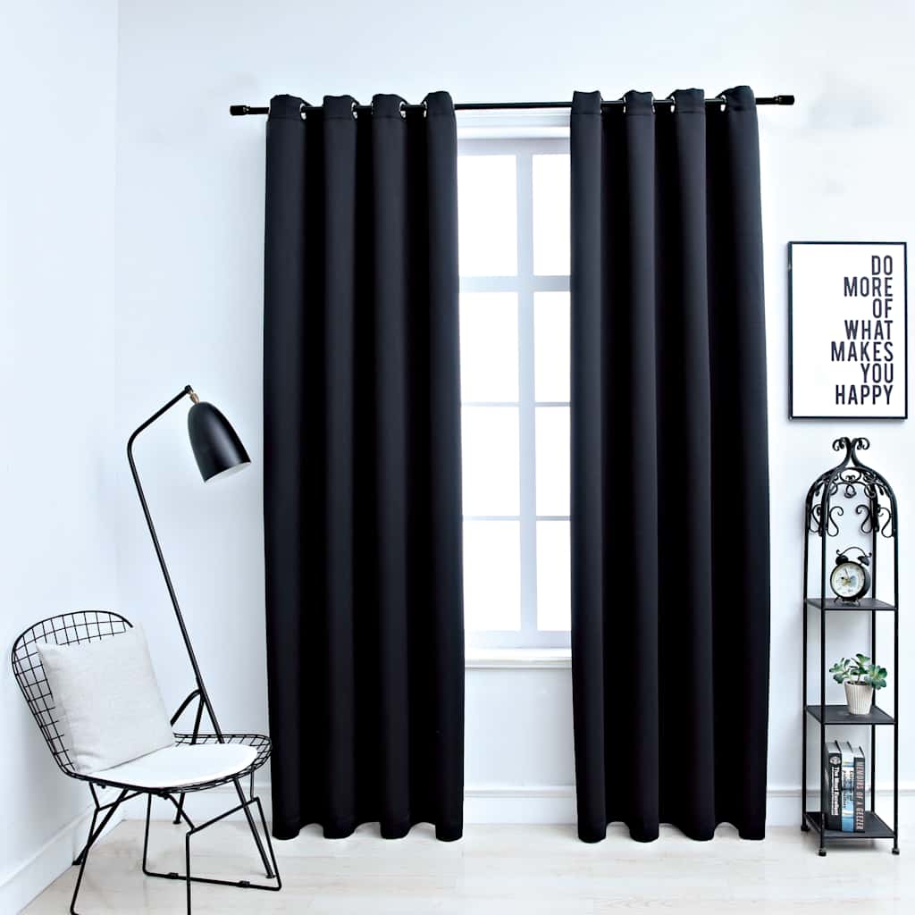 vidaXL Verduisteringsgordijnen met ringen 2 stuks zwart 97x213 cm stof