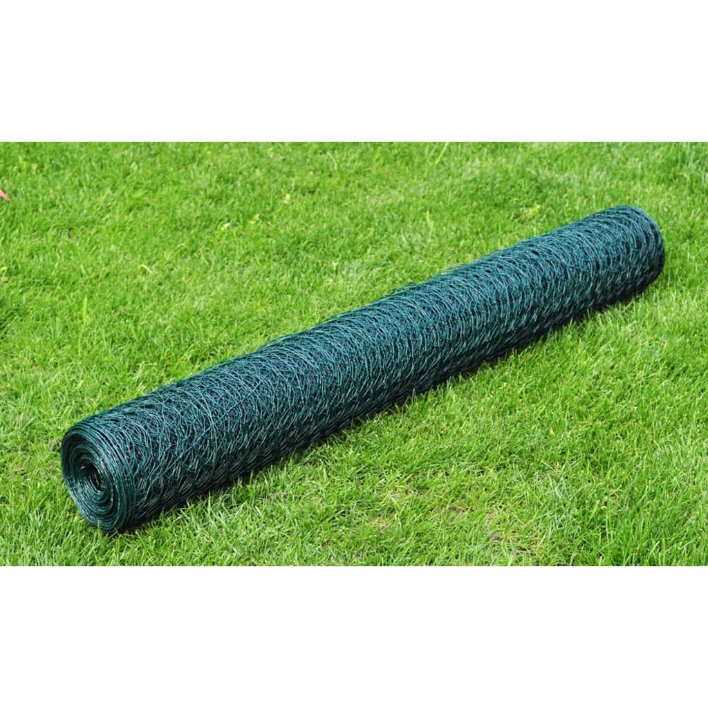 vidaXL Chicken Wire 25x0.75 m Steel with PVC Coating Green