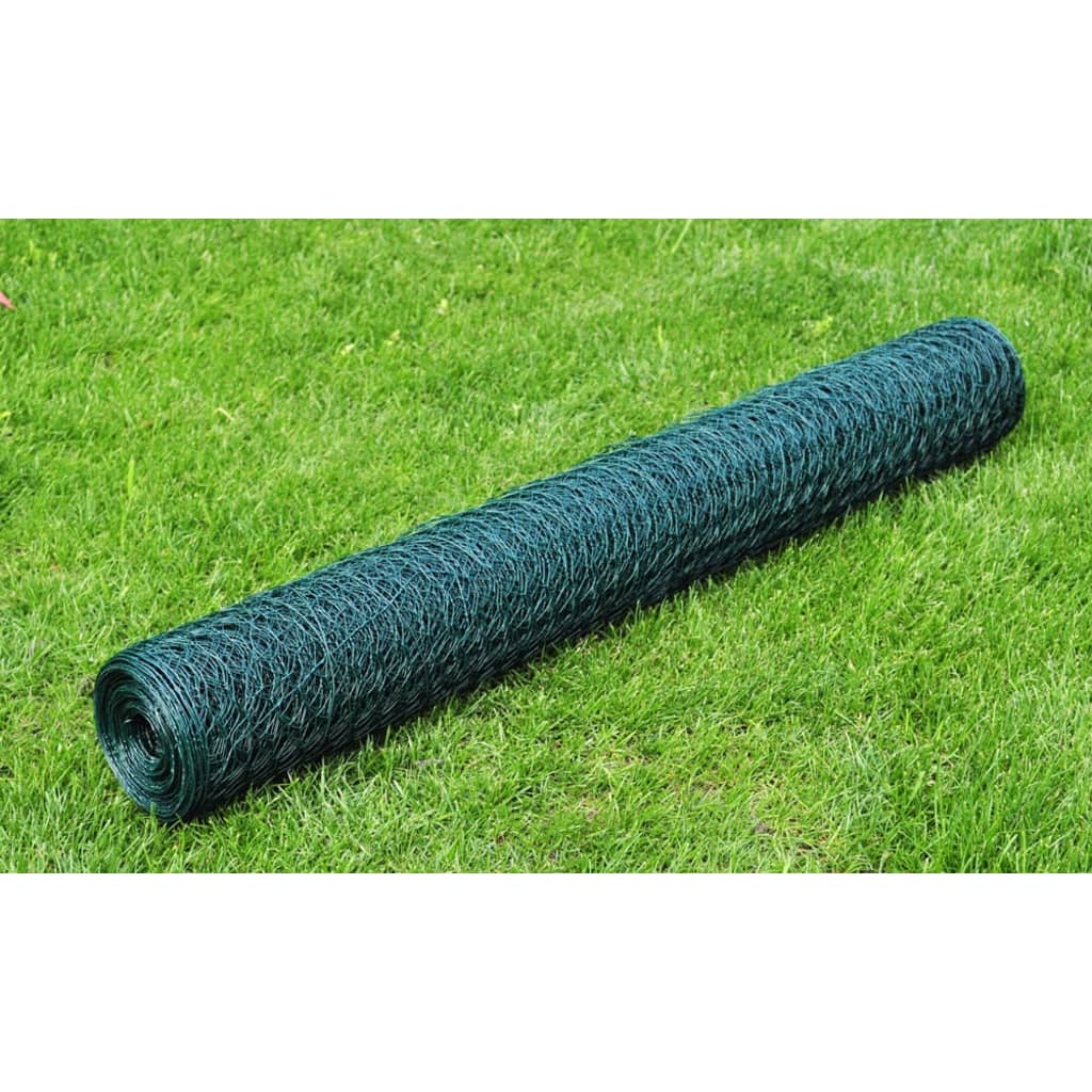 vidaXL Chicken Wire 25x0.5 m with PVC coating green