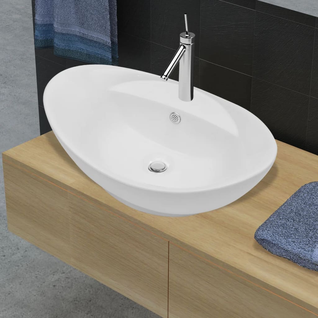vidaXL Luxury Oval Ceramic Wash Basin with Overflow and Tap Hole