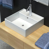 vidaXL Luxury Square Ceramic Wash Basin with Overflow and Faucet Hole 41x41 cm