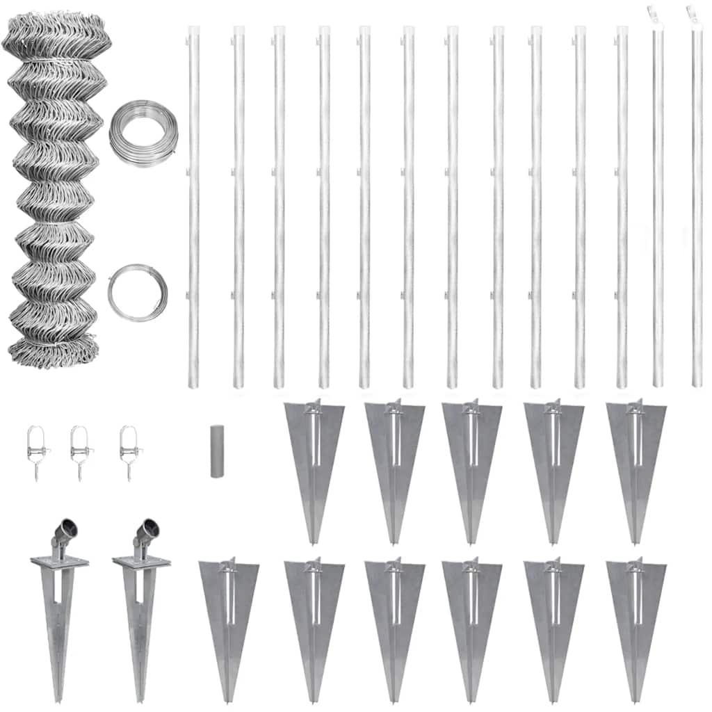 vidaXL Chain Link Fence with Posts 15x1.5 m Galvanized Steel