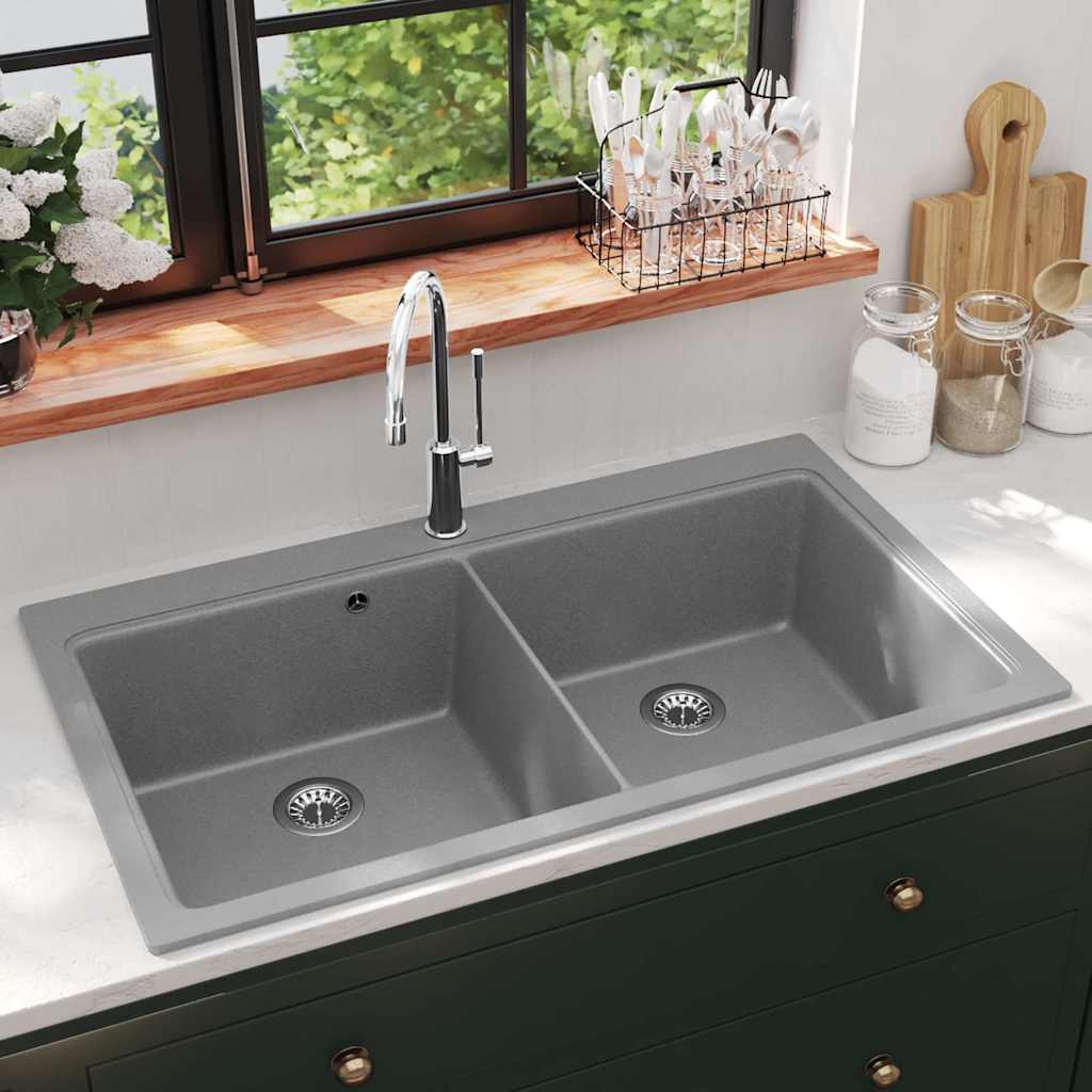 Spoelbak opbouw graniet double bak noir