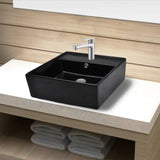 vidaXL Luxury Square Ceramic Wash Basin with Overflow and Faucet Hole 41x41 cm