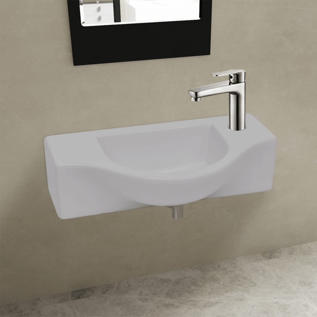 vidaXL Wash Basin with Faucet Hole White Ceramic