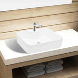 vidaXL Square Ceramic Sink with Faucet Hole White