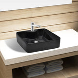 vidaXL Square Ceramic Sink with Faucet Hole White