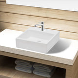 vidaXL Square Ceramic Wash Basin with Faucet Hole White