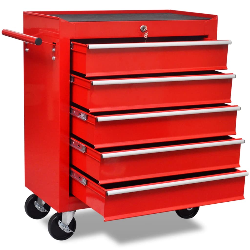 vidaXL Tool Trolley 5 Drawers Red