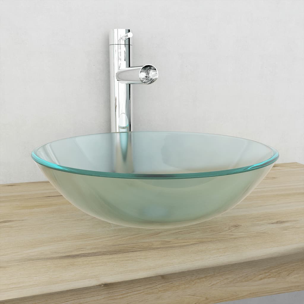 vidaXL Tempered Glass Wash Basin 42 cm Transparent