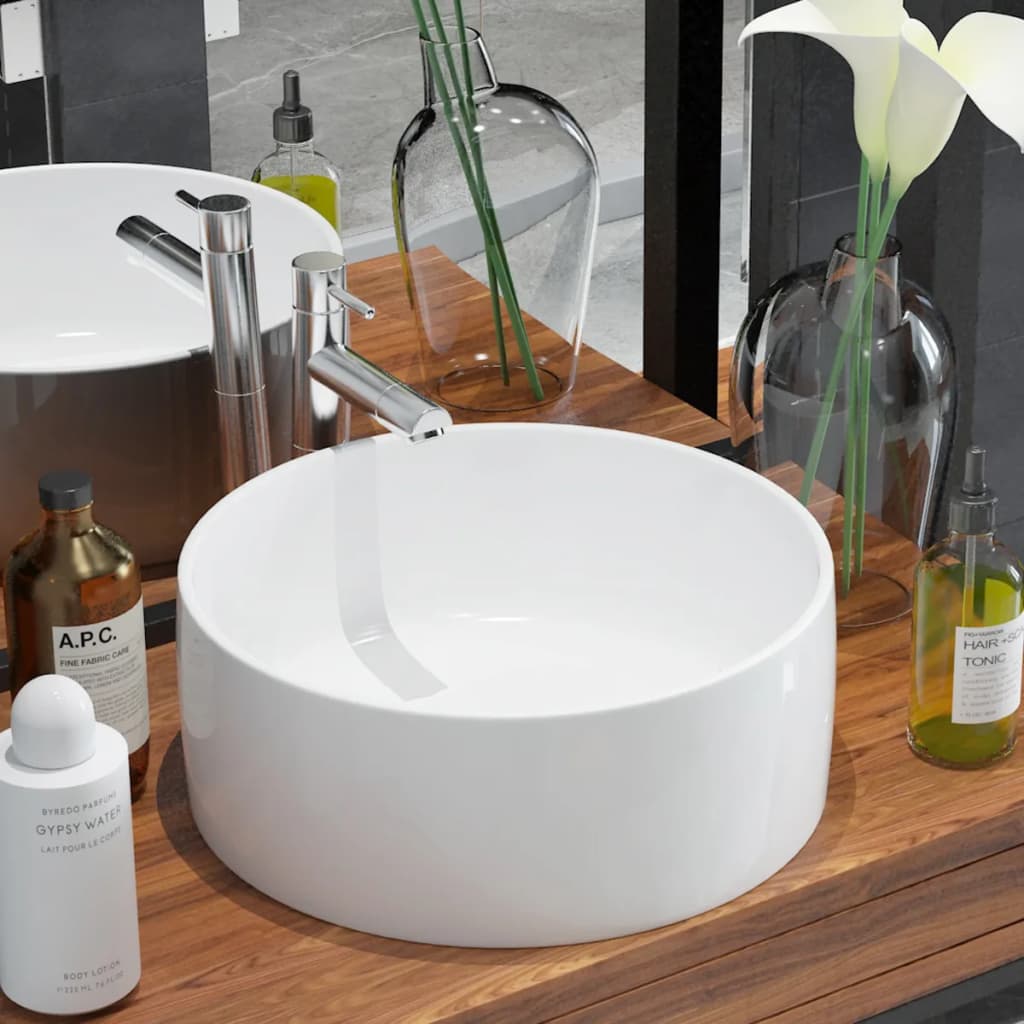 vidaXL Wash basin round white 40x15 cm ceramic