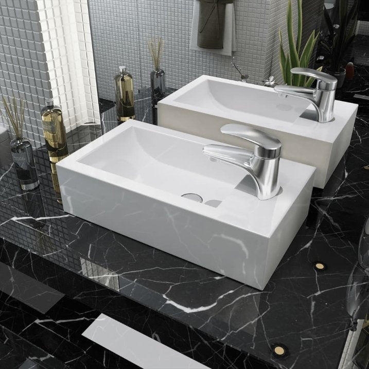 vidaXL Rectangular Ceramic Basin with Tap Hole White 46x25.5x12 cm