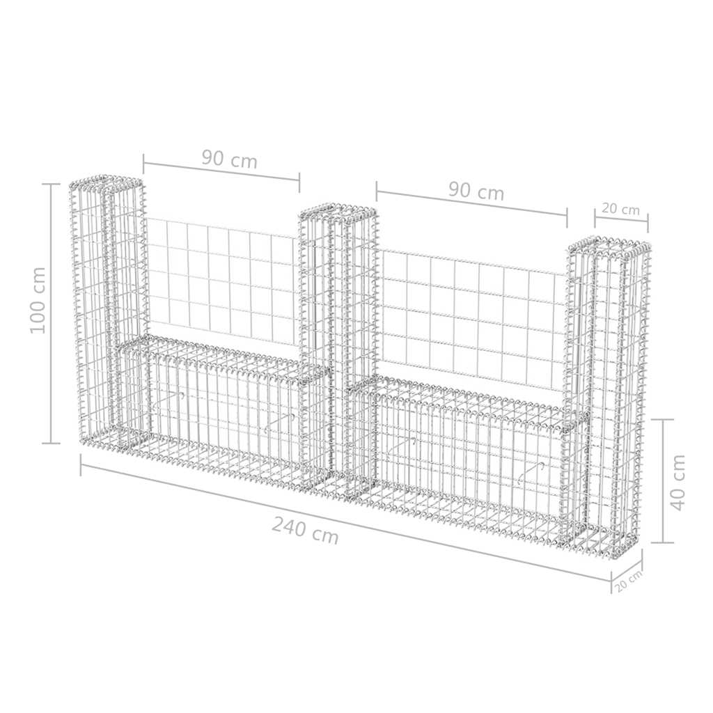 vidaXL Gabion Basket U-Shaped 570x20x100 cm Steel