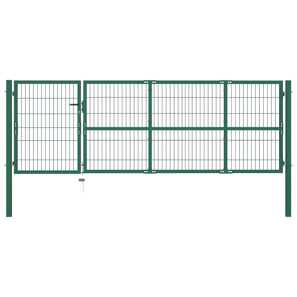 vidaXL Garden Gate with Posts 350x100 cm Steel Green