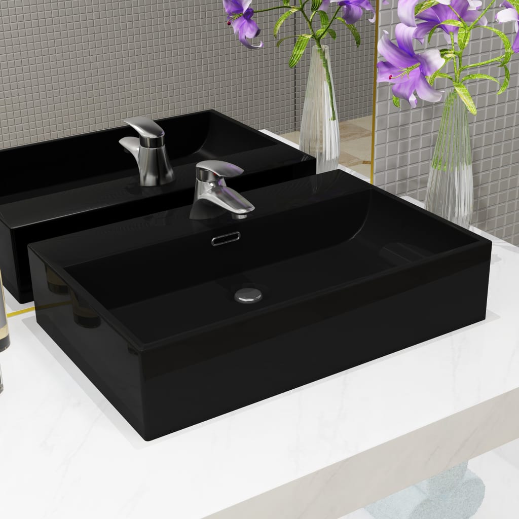 vidaXL Bathroom Sink with Faucet Hole White 51.5x38.5x15 cm Ceramic