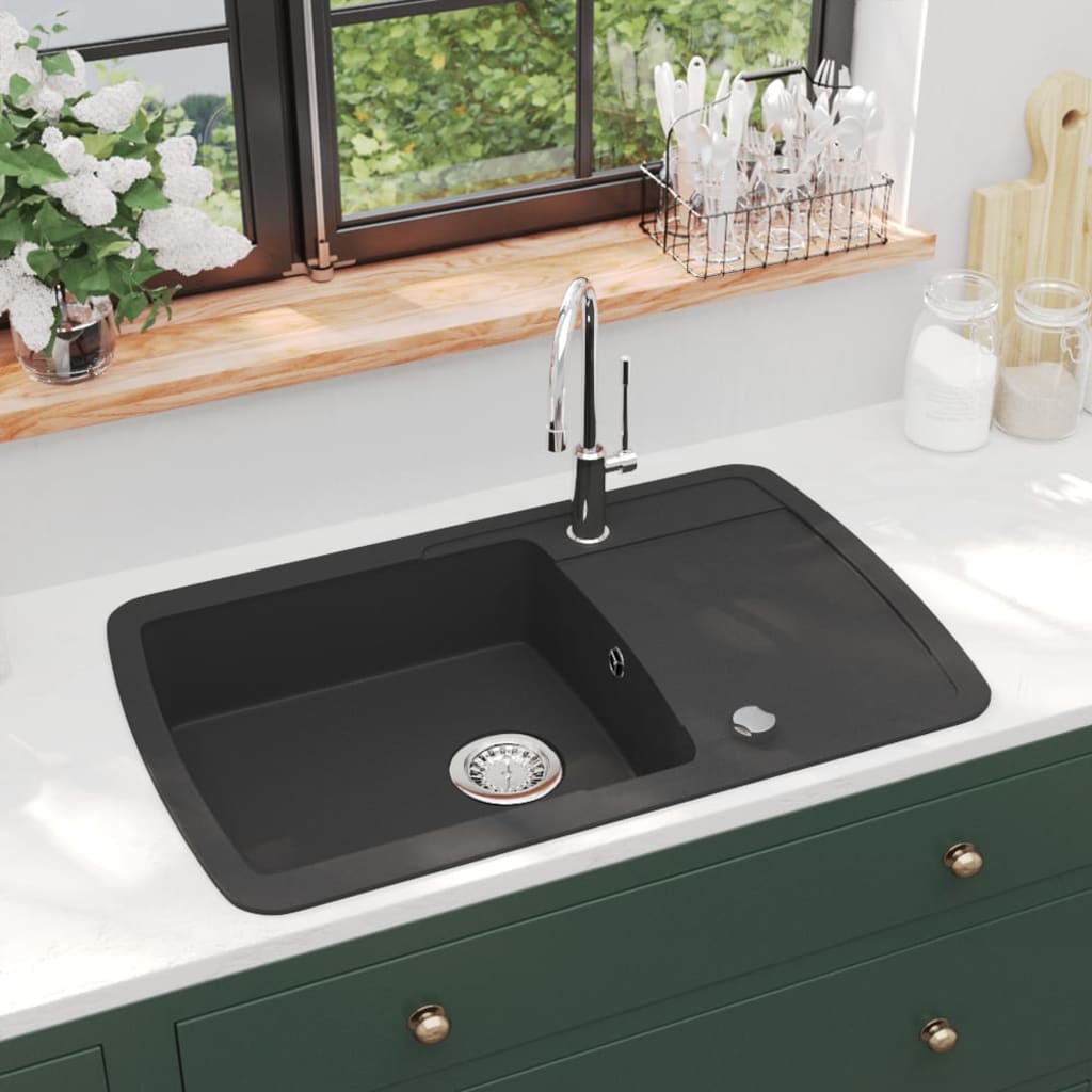 vidaXL Sink single bowl granite black