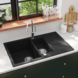 vidaXL Double Sink Granite Black