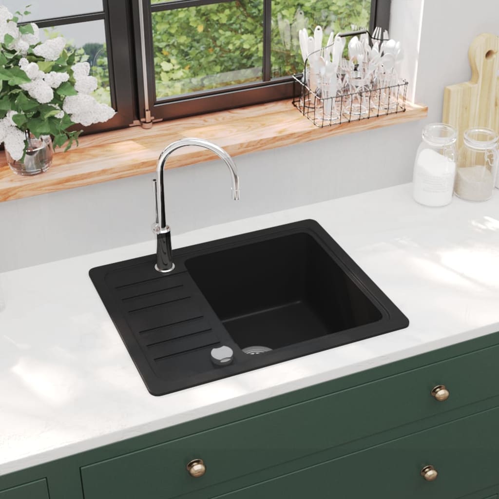 vidaXL Sink single bowl granite black