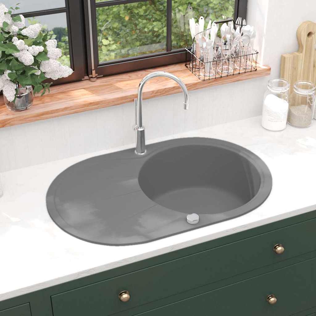 vidaXL Gootsteen enkele bak ovaal graniet beige