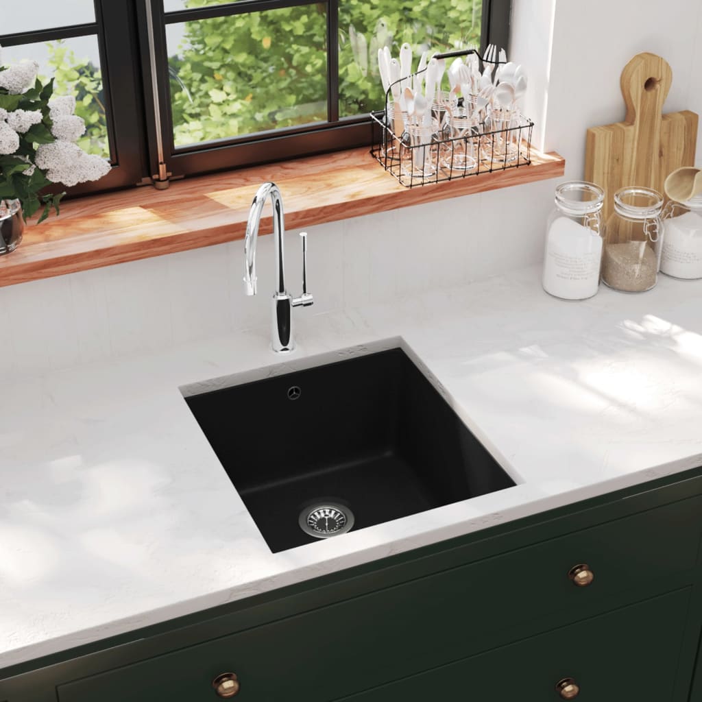 vidaXL Sink single bowl granite black