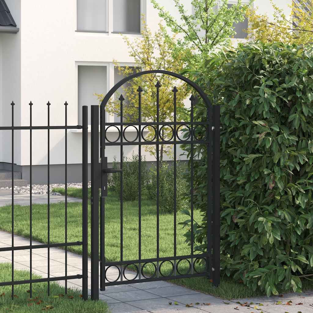 vidaXL Garden Gate with Arched Top Steel 102x125 cm Black
