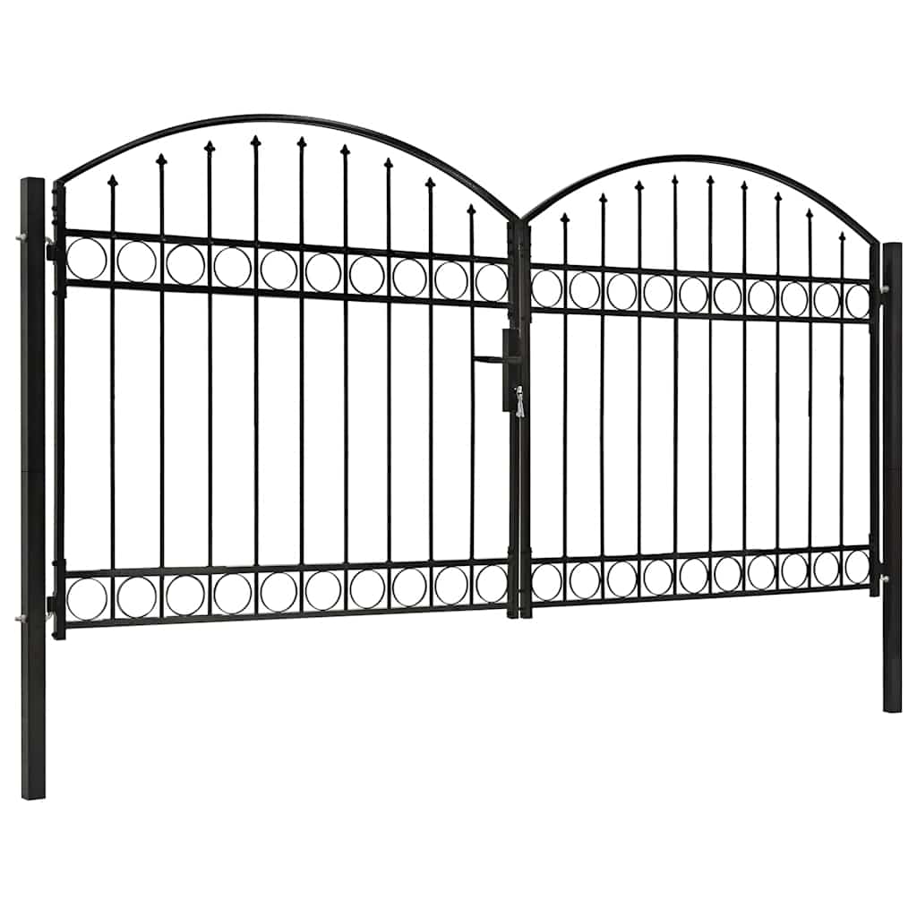 vidaXL Poort met gebogen bovenkant dubbel 300x125 cm staal zwart