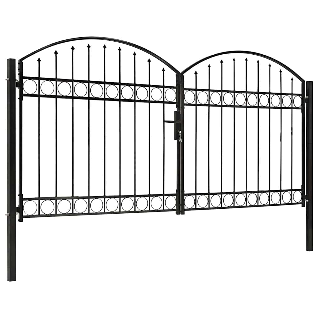 vidaXL Poort met gebogen bovenkant dubbel 300x125 cm staal zwart