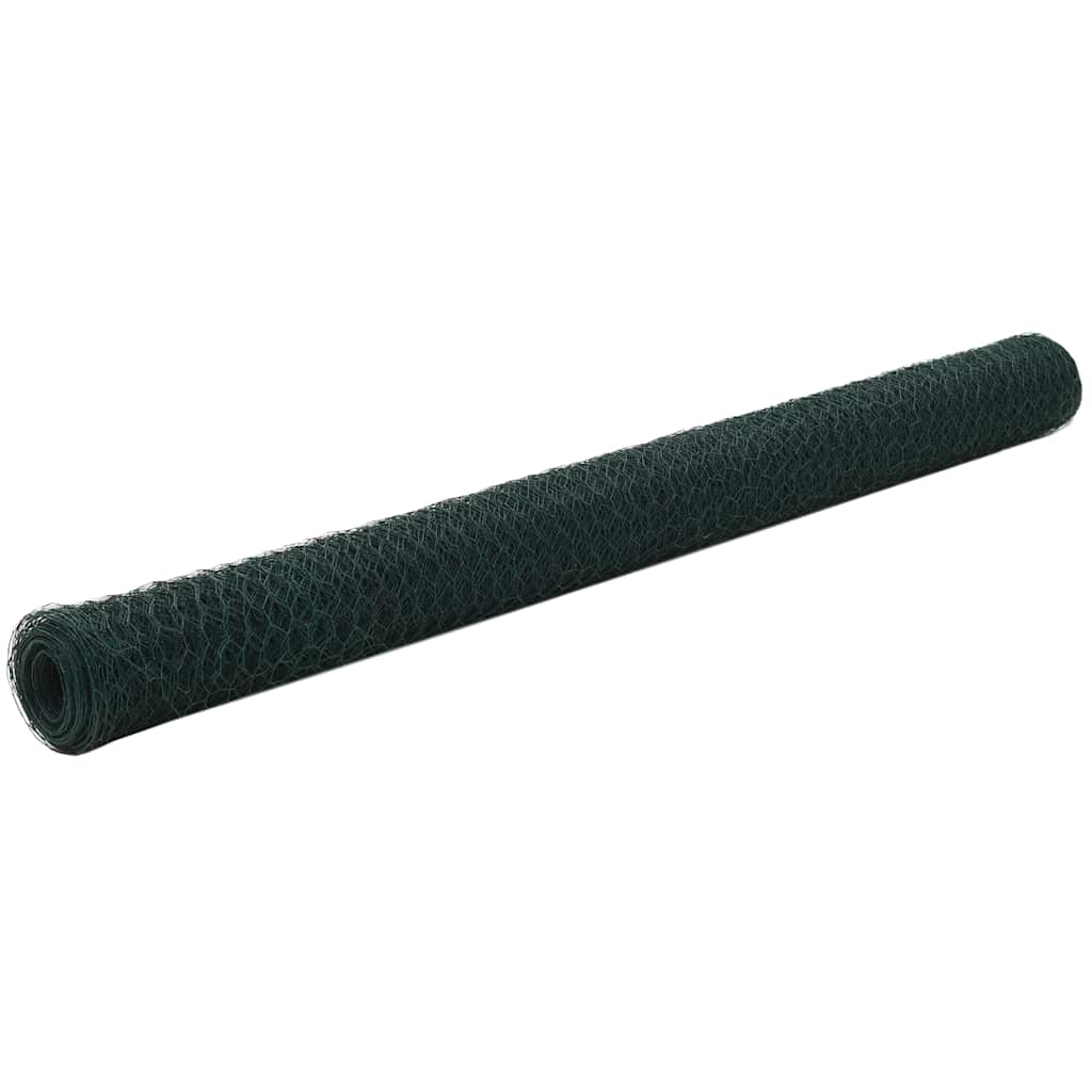 vidaXL Chicken Wire 25x0.75 m Steel with PVC Coating Green