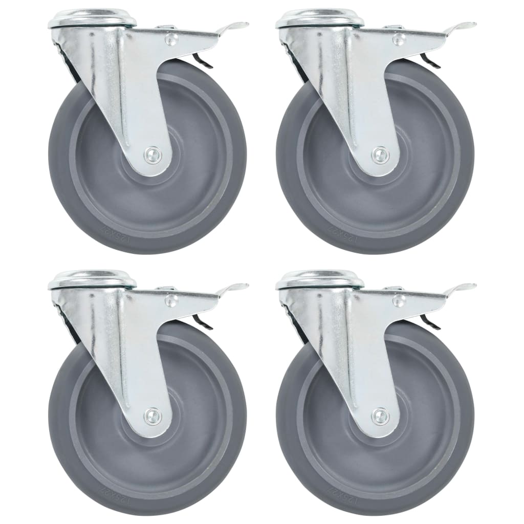 vidaXL Swivel Castor Wheels with Bolt Holes and Double Brakes 4 pcs 125 mm