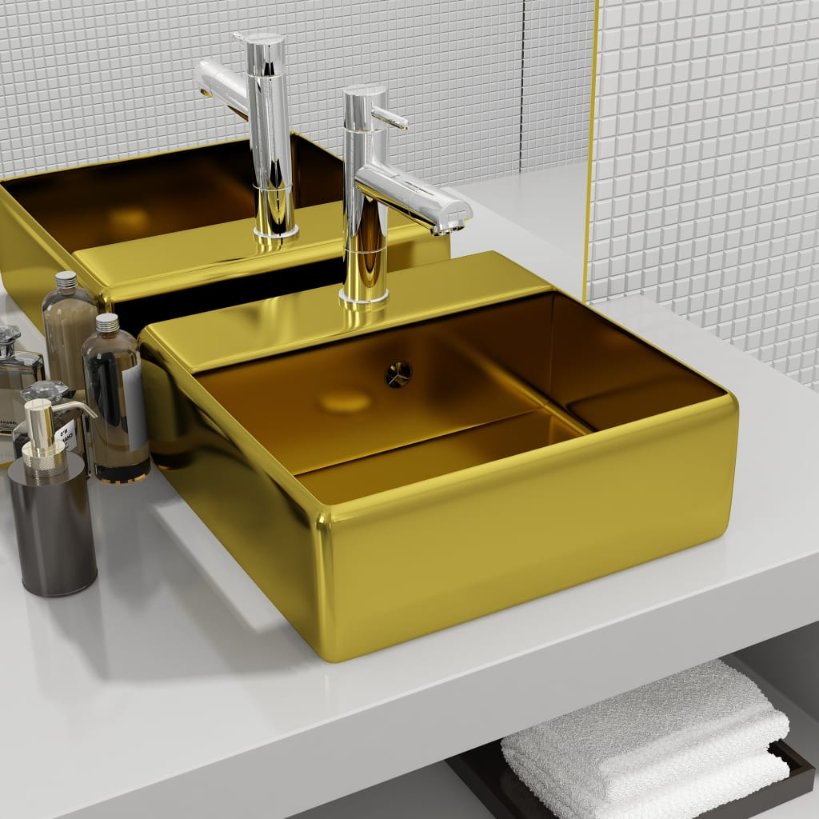vidaXL Luxury Square Ceramic Wash Basin with Overflow and Faucet Hole 41x41 cm