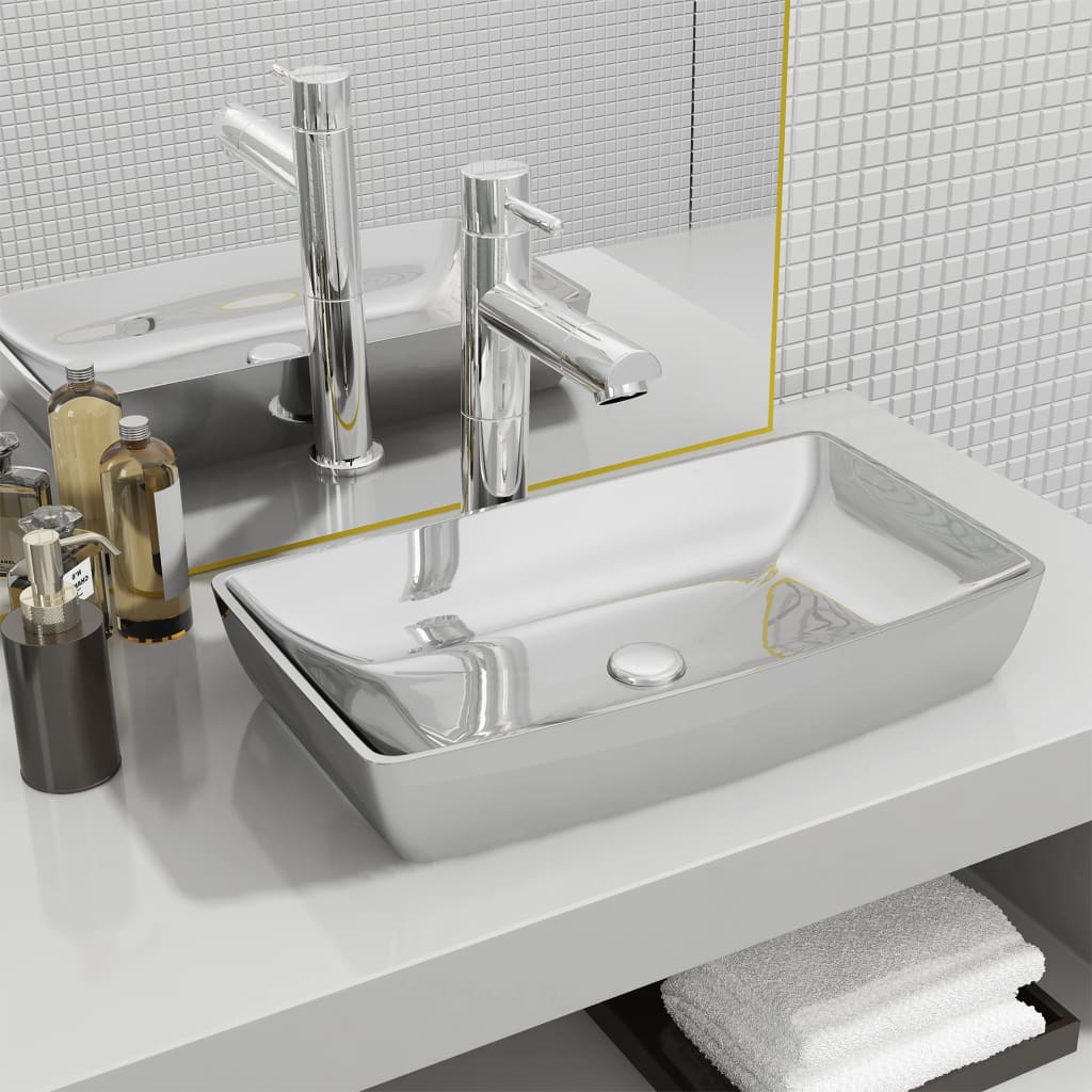 Luxe keramische rechthoekige wasbak 71 x 39 cm (wit)